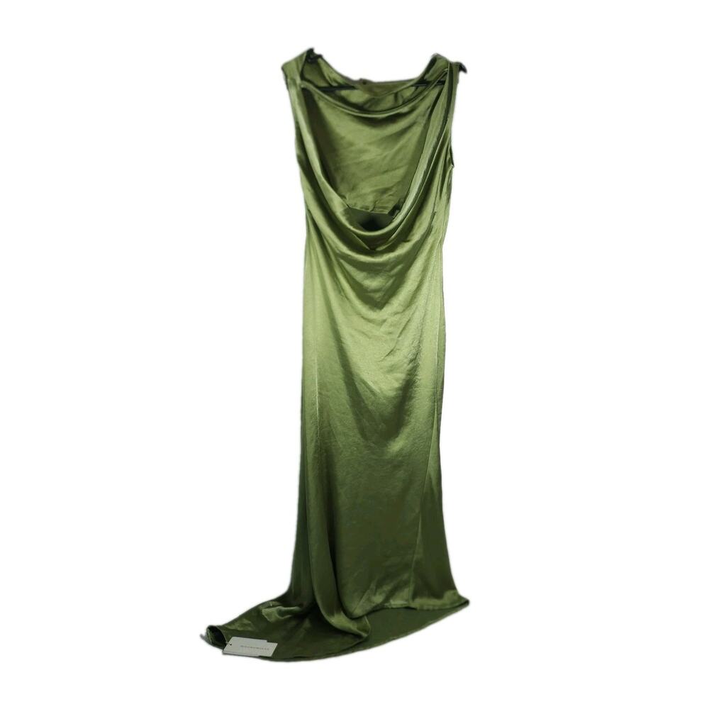 NWT Commense Sz S Green Glossy Satin Cowl Back Evening Wedding Maxi Dress - Picture 6 of 10